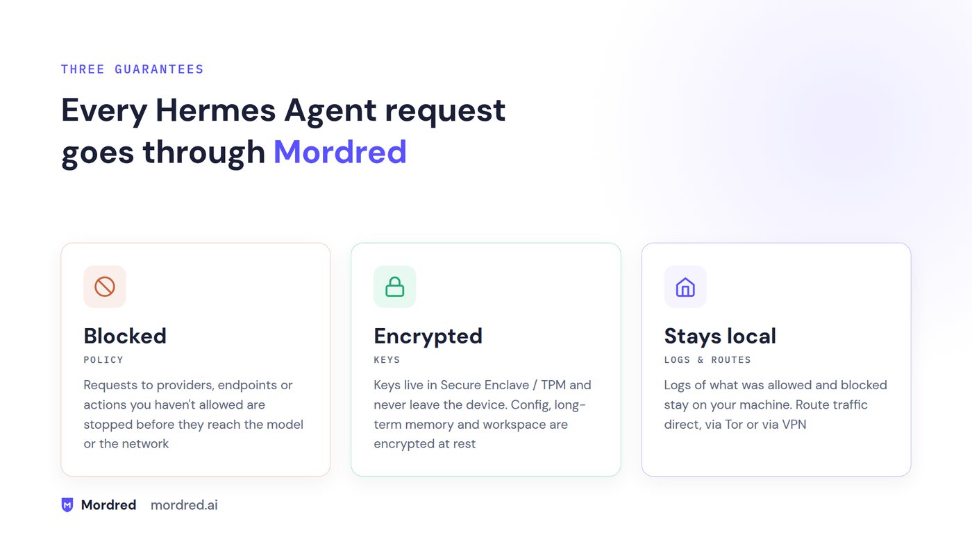 Three guarantees: blocked requests, hardware-protected encryption keys, and local logs with a choice of network routes.